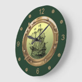 Galleon Segelschiff ~ Brass Porthole ~ Große Wanduhr (Winkel)