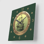 Galleon Segelschiff ~ Brass Porthole ~ Quadratische Wanduhr (Winkel)