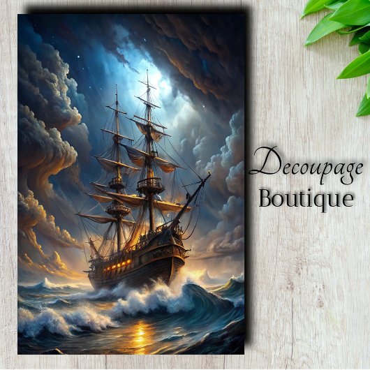 Galleon Storm Voyage Decoupage Seidenpapier
