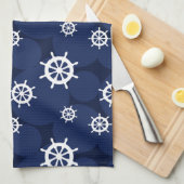 Galley Kitchen Ships Wheels Navy Blue and White Geschirrtuch (Viertel Falte)
