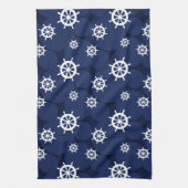 Galley Kitchen Ships Wheels Navy Blue and White Geschirrtuch (Vertikal)