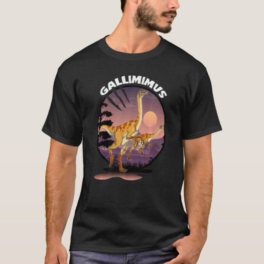 Gallimimus Dinosaurier mit Hintergrund T-Shirt (Vorderseite)