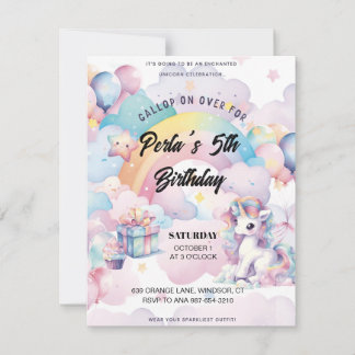 Gallop on Over the Rainbow unicorn Invitation RSVP Karte