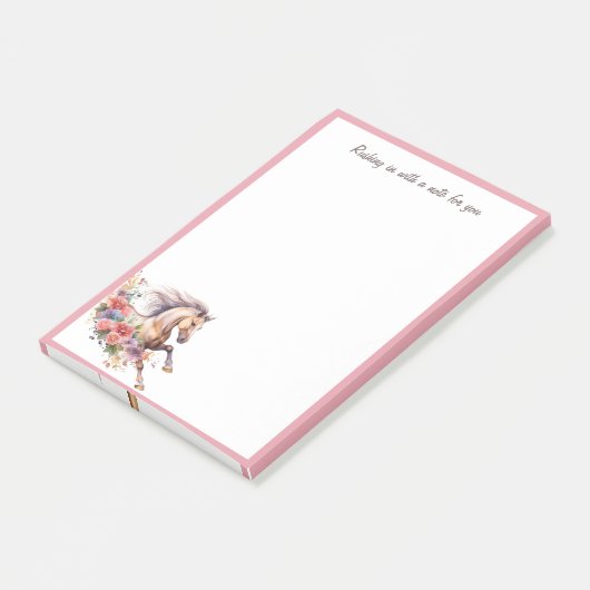 Gallopierpferd mit Blumenkranz Post-it Klebezettel (angewinkelt)