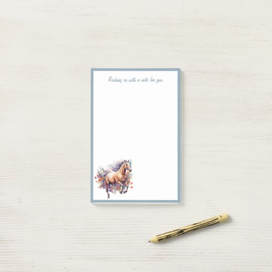 Gallopierpferd mit Blumenkranz Post-it Klebezettel (Auf Schreibtisch)