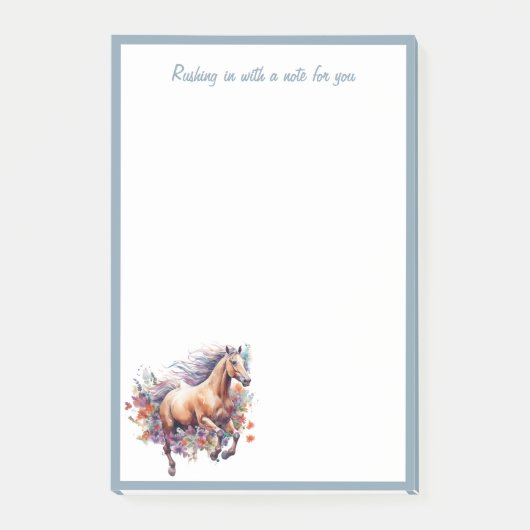 Gallopierpferd mit Blumenkranz Post-it Klebezettel (Vorderseite)