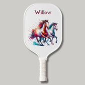 Gallopierpferde Wasserfarbe Moderne Monogramm Pickleball Schläger