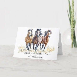Galloping Adventure Mustang Horses Birthday Card Dankeskarte