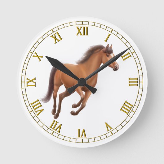 Galloping Bay Horse Wall Clock Runde Wanduhr (Vorderseite)