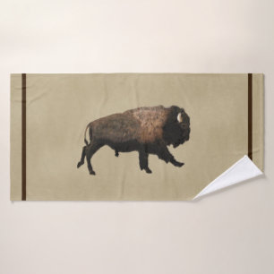 Galloping Bison auf altes Papier Badehandtuch