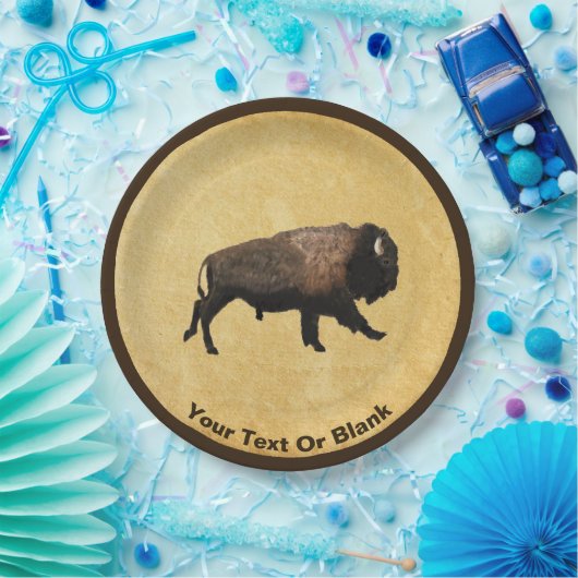 Galloping Bison auf altes Papier Pappteller (Party)