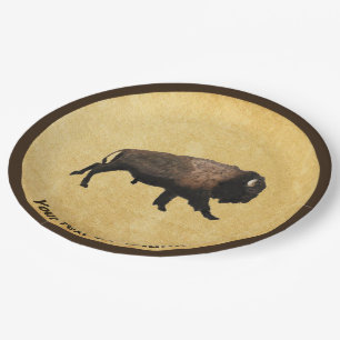 Galloping Bison auf altes Papier Pappteller