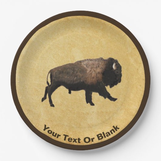 Galloping Bison auf altes Papier Pappteller (Vorderseite)