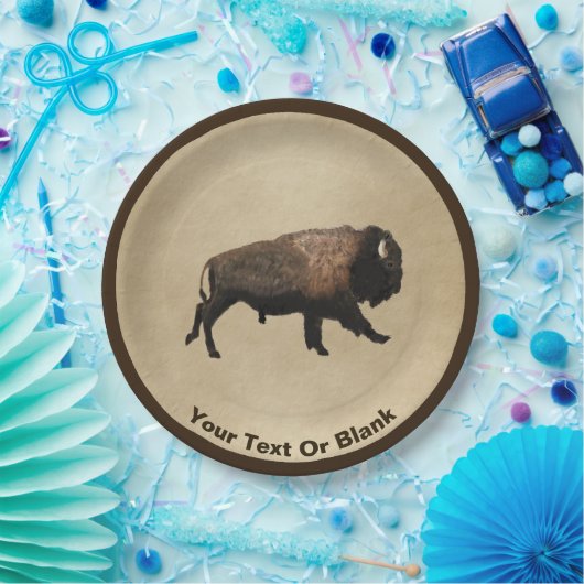 Galloping Bison auf altes Papier Pappteller (Party)