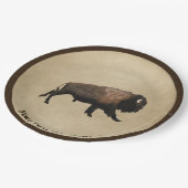 Galloping Bison auf altes Papier Pappteller (Schrägansicht)