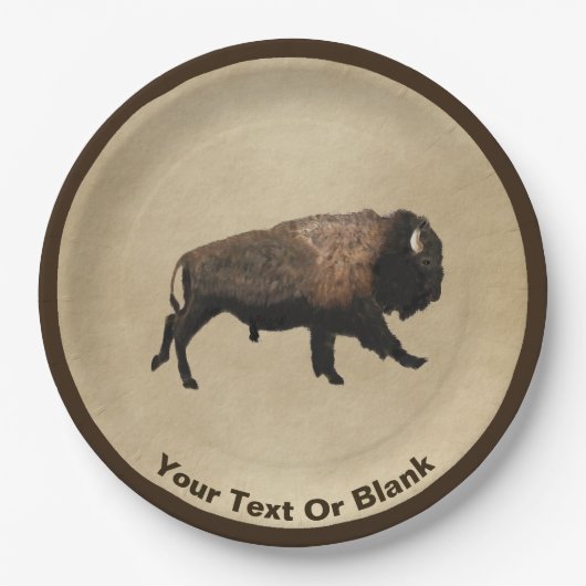Galloping Bison auf altes Papier Pappteller (Vorderseite)