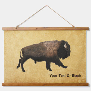 Galloping Bison auf altes Papier Wandteppich Mit Holzrahmen