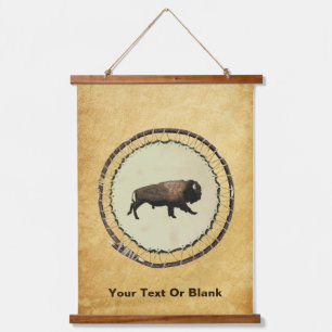 Galloping Bison auf altes Papier Wandteppich Mit Holzrahmen