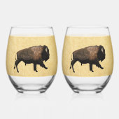 Galloping Bison auf altes Papier Weinglas Ohne Stiel (Vorderseite)