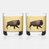 Galloping Bison auf altes Papier Whiskyglas (Vorderseite)