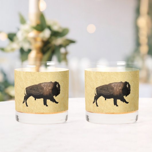 Galloping Bison auf altes Papier Whiskyglas (Insitu (Hochzeit))