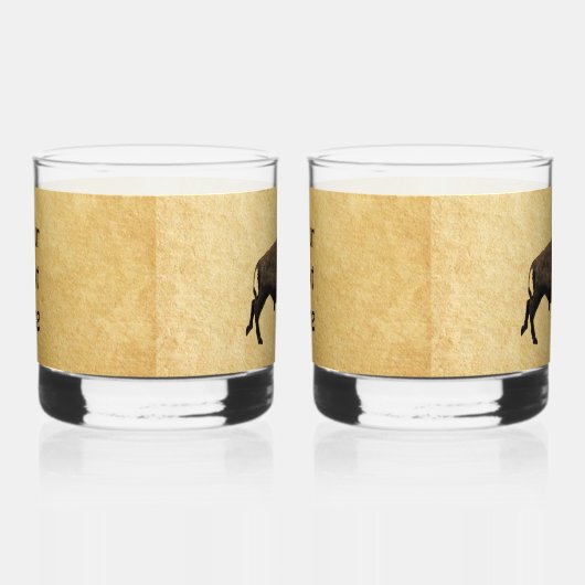 Galloping Bison auf altes Papier Whiskyglas (Rechts)