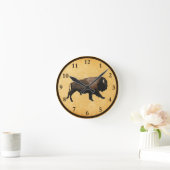 Galloping Bison On Old Paper Round Clock Runde Wanduhr (Zuhause)