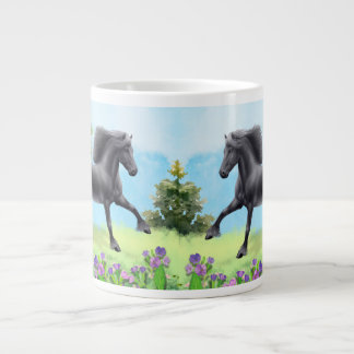 Galloping Black Friesian Horse Jumbo-Tasse