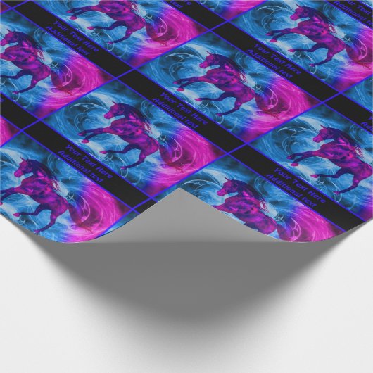 Galloping Black Horse Fantasy Personalisiert Geschenkpapier (Ecke)