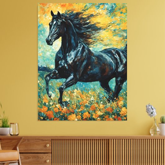 Galloping Black Stallion Leinwanddruck (Insitu (Wohnzimmer))