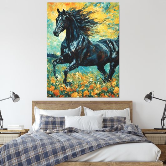 Galloping Black Stallion Leinwanddruck (Insitu (Schlafzimmer))