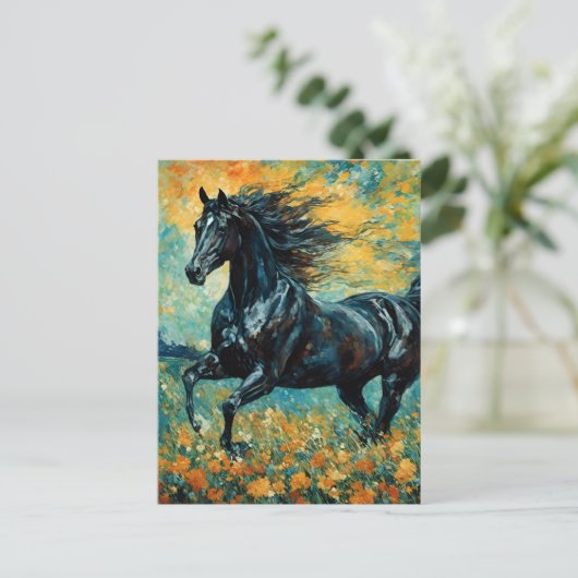Galloping Black Stallion Postkarte (Stehend Vorderseite)