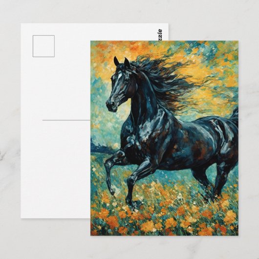 Galloping Black Stallion Postkarte (Vorne/Hinten)