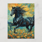 Galloping Black Stallion Postkarte (Vorderseite)