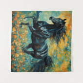 Galloping Black Stallion Tapestry Wandteppich (Vorderseite (Horizontal))