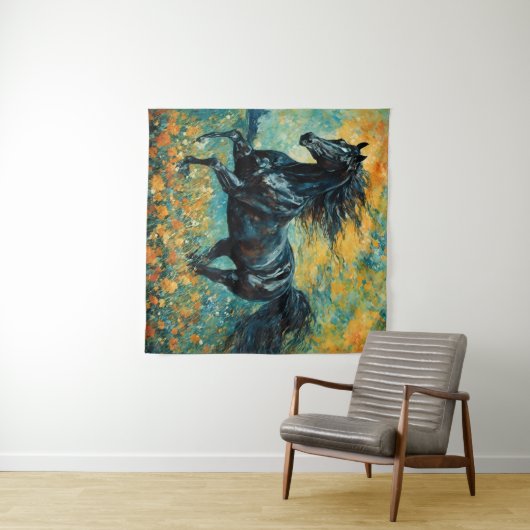 Galloping Black Stallion Tapestry Wandteppich (Beispiel (Horizontal))