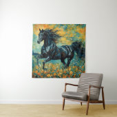 Galloping Black Stallion Tapestry Wandteppich (Beispiel)