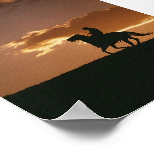 Galloping Cowboy-Silhouette Poster (Ecke)