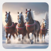 Galloping durch den Schnee: Die magischen Pferde d Quadratischer Aufkleber (Vorderseite)