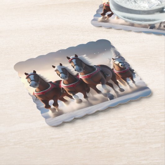 Galloping durch den Schnee: Die magischen Pferde d Untersetzer (angewinkelt)