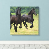 Galloping Friesian Horses Canvas Print Leinwanddruck (Insitu (Holzboden))