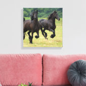 Galloping Friesian Horses Canvas Print Leinwanddruck (Insitu (Wohnzimmer))
