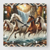Galloping Horse Cascading Wasserfall Quadratische Wanduhr (Vorderseite)