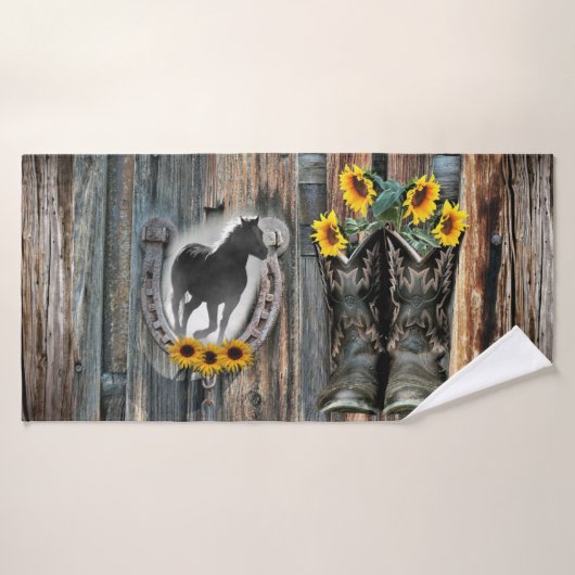 Galloping Horse Cowboy Boots Horseshoe Sonnenblume Badhandtuch Set (Badehandtuch)