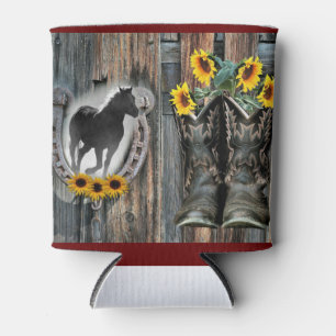 Galloping Horse Cowboy Boots Horseshoe Sonnenblume Dosenkühler