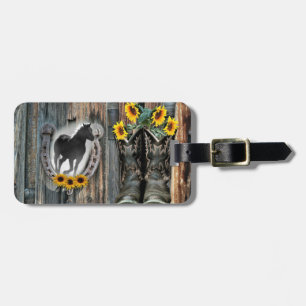 Galloping Horse Cowboy Boots Horseshoe Sonnenblume Gepäckanhänger