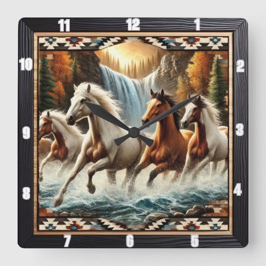Galloping Horse Wasserfall Quadratische Wanduhr (Vorderseite)