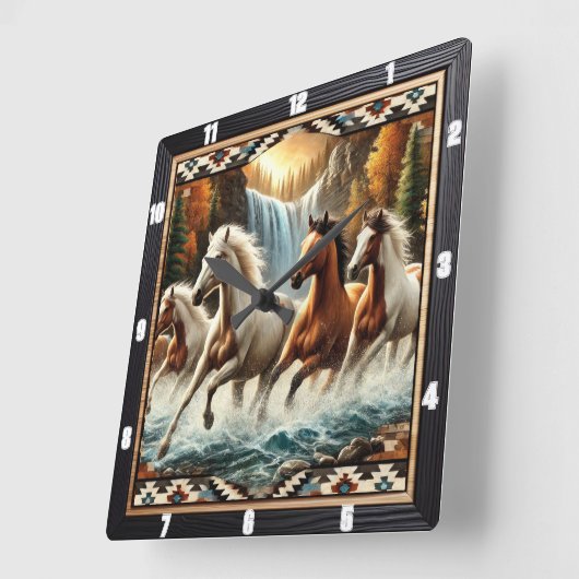 Galloping Horse Wasserfall Quadratische Wanduhr (Winkel)