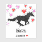 Galloping Horse Watercolor Silhouette Herz Aufkleber (Blatt)