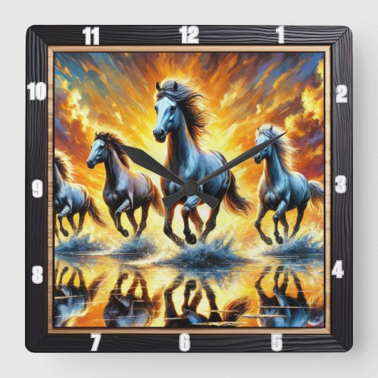 Galloping Horses Fire Quadratische Wanduhr (Vorderseite)